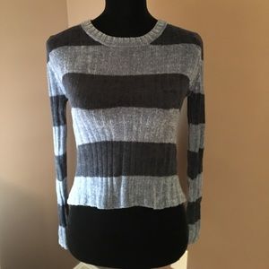 Navy Blue Striped Crop Stretchy Sweater